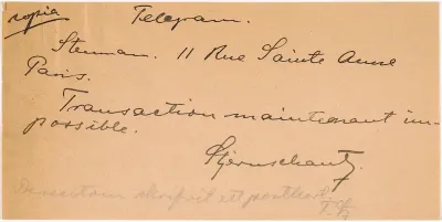 Torsten Stjernschantzin sähkösanoma (konsepti) Gösta Stenmanille, s.a.