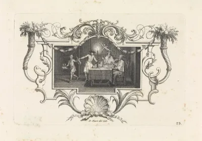 Tovenaars aan een tafel en de verschijning van een demon