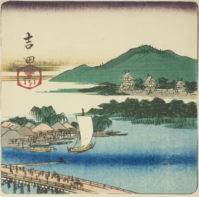 Toyo River at Yoshida (Yoshida, Toyokawa), section of a sheet from the series "Cutouts of the Fifty-three Stations (Gojusan tsugi harimaze)"