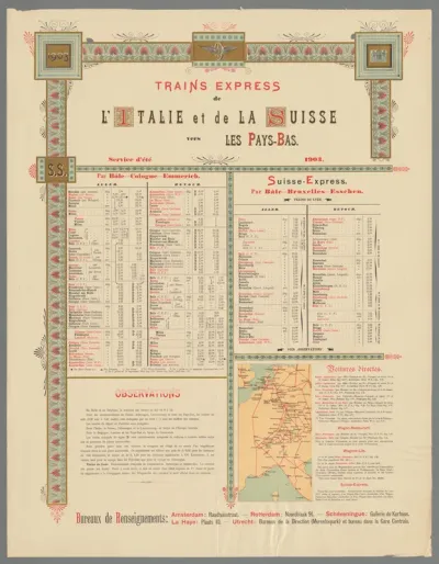 Trains express de l'Italie et de la Suisse vers les Pays-Bas. Service d'été 1903 (...)