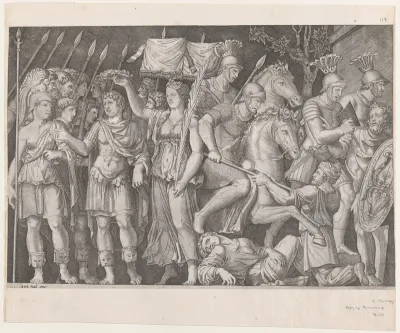 Trajan Between City of Victory and Rome, from "Speculum Romanae Magnificentiae"