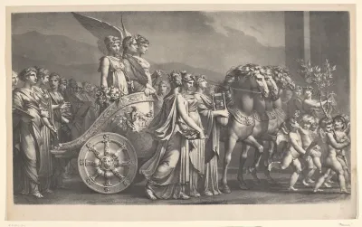 Trajanus, keizer van het Romeinse Rijk in een zegewagen