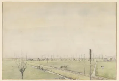 Trambaan en weg in een weiland bij Rhoon