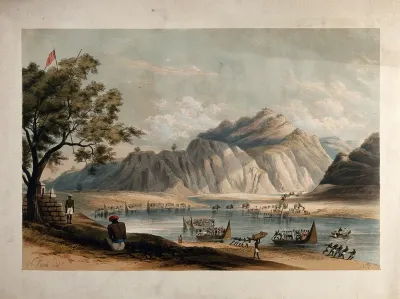 Transporting artillery by boat across the river Beas, Himachal Pradesh