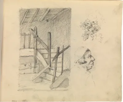 Trap, man, gebladerte (detail)