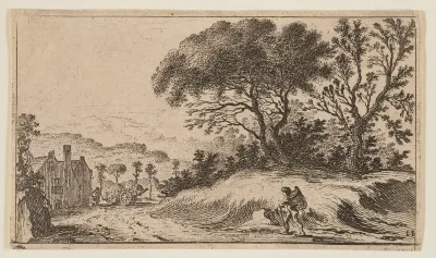 Traveler on a Path before Three Trees on a Knoll at Right, from Twelve Landscapes