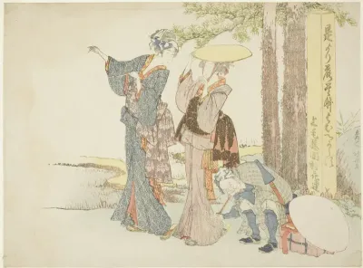 Travelers stopping at a mile post
