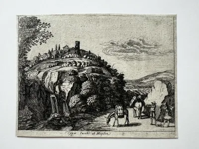 Travellers and Donkeys by a Stream, plate 1 from Landscapes in the Manner of Jan van de Velde