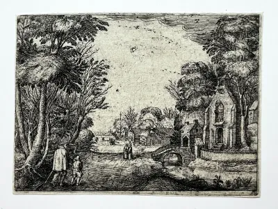 Travellers on a Road by a Village, plate 5 from Landscapes in the Manner of Jan van de Velde