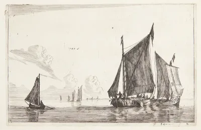 Tre sejlbåde på stille vand