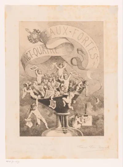 Trechter met putti met prenten in hun handen