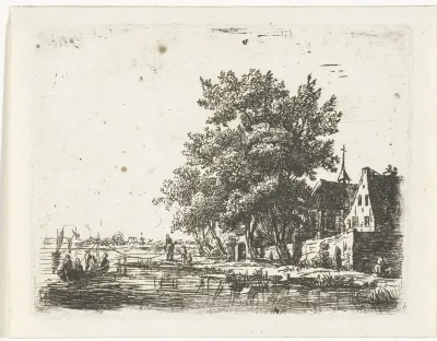 Trekschuit bij een klooster