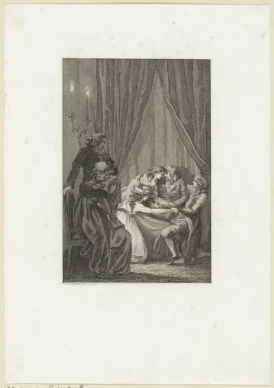 Treurende familie in een vertrek