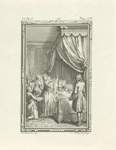 Treurende figuren aan een ziekbed
