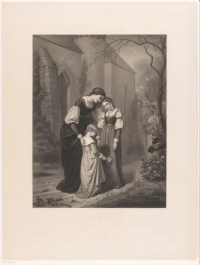 Treurende vrouwen op een kerkhof