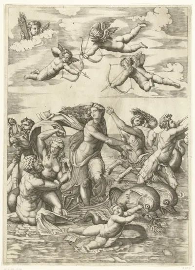 Triomf van Galatea met tritons en nereïden en putti
