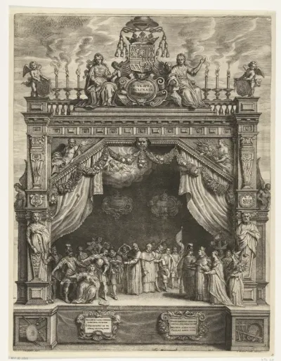 Triomfboog met Ferdinand van Oostenrijk en Hollandse Maagd met allegorische figuren