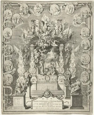 Triomfboog met scènes uit het leven van de Heilige Johannes van Capistrano en Paschal Baylon