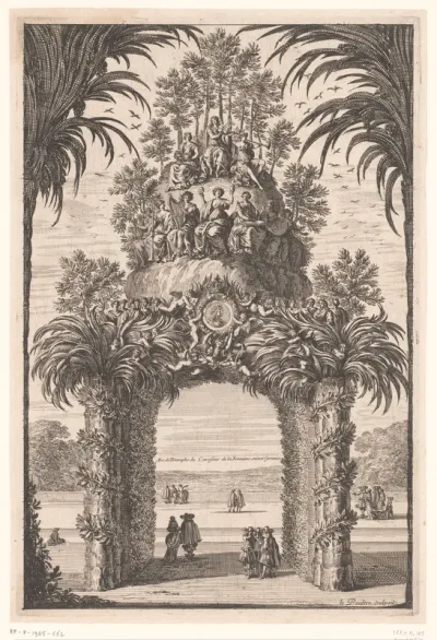 Triomfboog uit palmbladeren met Parnassus bij de Fontaine Saint-Germain te Parijs