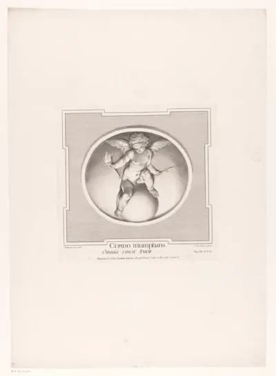 Triomferende, geblinddoekte Cupido (Omnia vincit Amor)