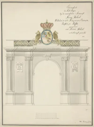 Triomfpoort met het wapen van Willem V, prins van Oranje-Nassau