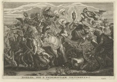 Triomfwagen met de Kerk die de eucharistie verheerlijkt