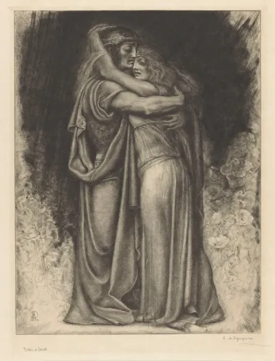 Tristan en Isolde in omhelzing