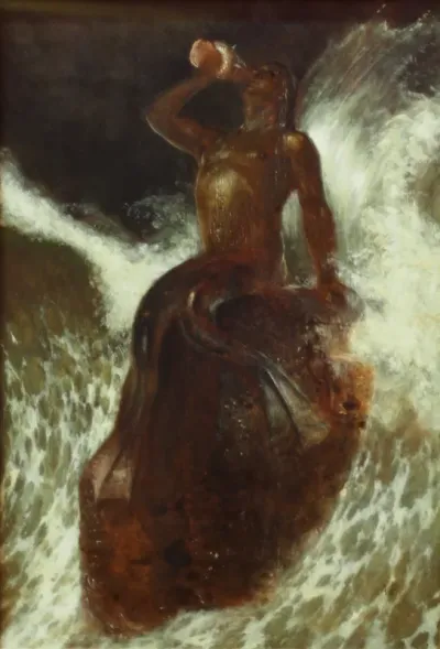 Triton blowing through a shell in the surf