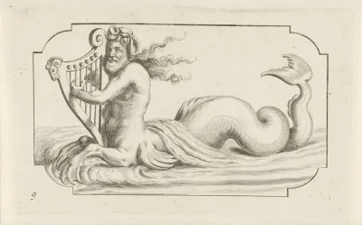 Triton die op een harp speelt