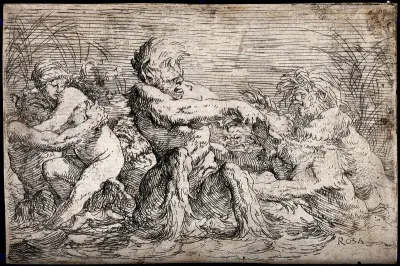Tritons fighting over a nereid