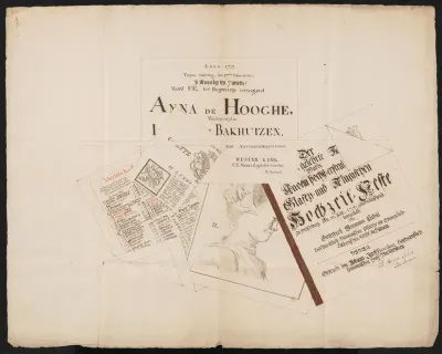 Trompe-l’oeil met uitnodiging voor de begrafenis van Anna de Hooghe en andere bladen