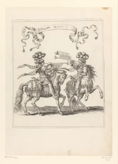 Trompettisten te paard in Romeins kostuum