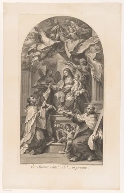 Tronende Maria en Kind met H. Simon Stock en H. Johannes van het Kruis