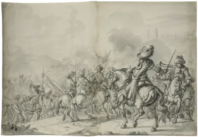 Troops Advancing Towards a Fortified Town