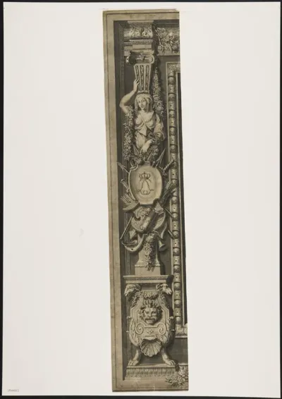 Trophy with caryatid, arms and lion