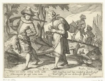 Trotse soldaat met jonge vrouw