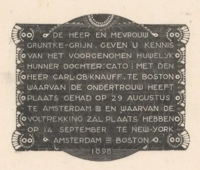 Trouwkaart Carl Knauff en Cato Gruntke