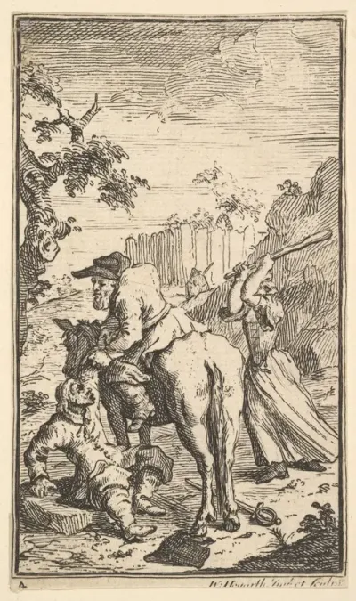 Trulla Attacking Hudibras (Seventeen Small Illustrations for Samuel Butler's Hudibras, no. 4)