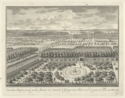 Tuin en landschap bij Kasteel Zuilenstein gezien in de richting van Utrecht