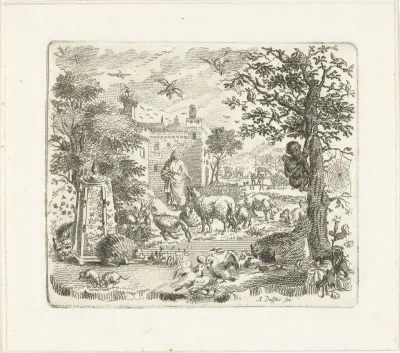 Tuin met man en dieren