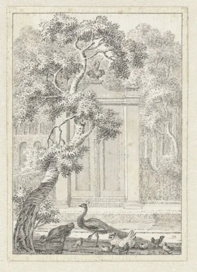 Tuin met monumentale ingang naar een park