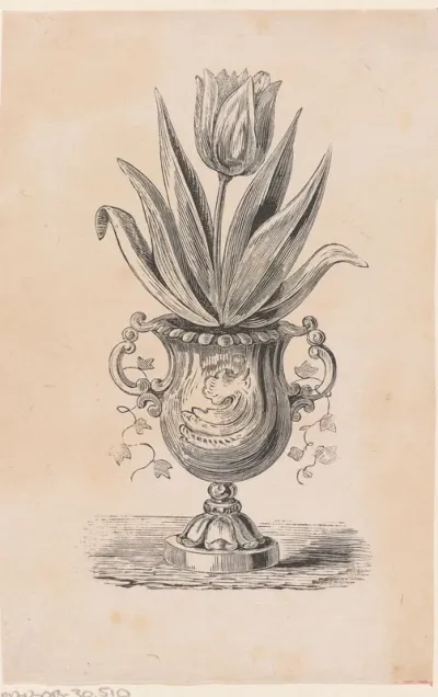 Tulp met bladeren in een geornamenteerde vaas