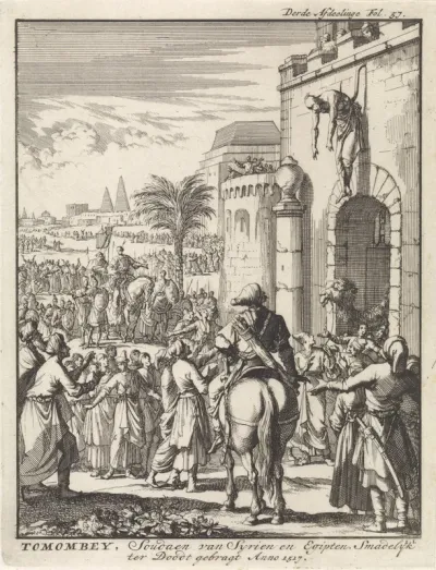 Tuman bay II, sultan van Egypte, opgehangen boven de stadspoort van Istanbul, 1517
