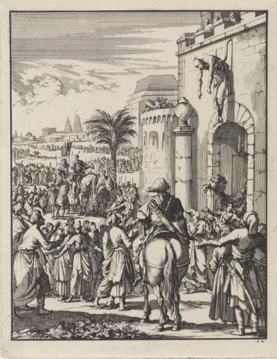 Tuman bay II, sultan van Egypte, opgehangen boven de stadspoort van Istanbul, 1517