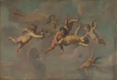 Tumbling Putti with Flowers