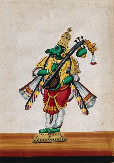 Tumburu, a mythical horse-headed musician playing a musical instrument (the veena)
