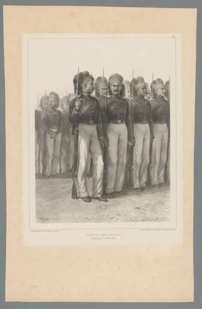 Turkse soldaten in uniform met geweer, 7 november 1837