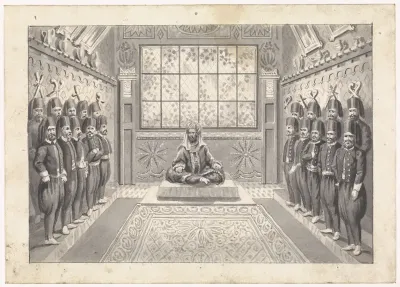 Turkse vorst met zijn wacht in een zaal
