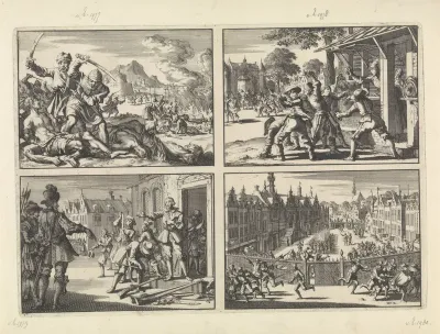Turkse wreedheden in het gebied rond Venetië, 1614 / Huizen van contraremonstranten te Schoonhoven worden aangevallen en met vuil besmeurd, 1617 / Prins Maurits op de Neude te Utrecht beveelt de Waardgelders hun wapens neer te leggen, 1618 / Breestra