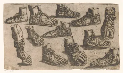 Twaalf voeten met Romeinse sandalen